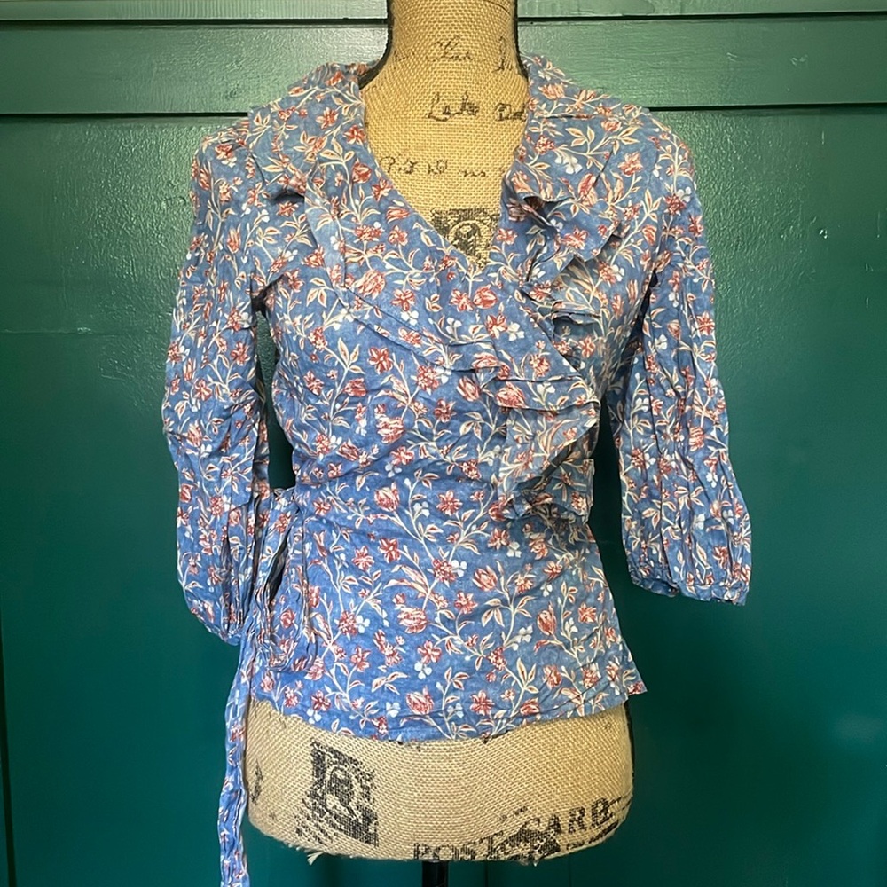 Cottagecore Floral Wrap Blouse by Ralph Lauren Jeans 100% Cotton